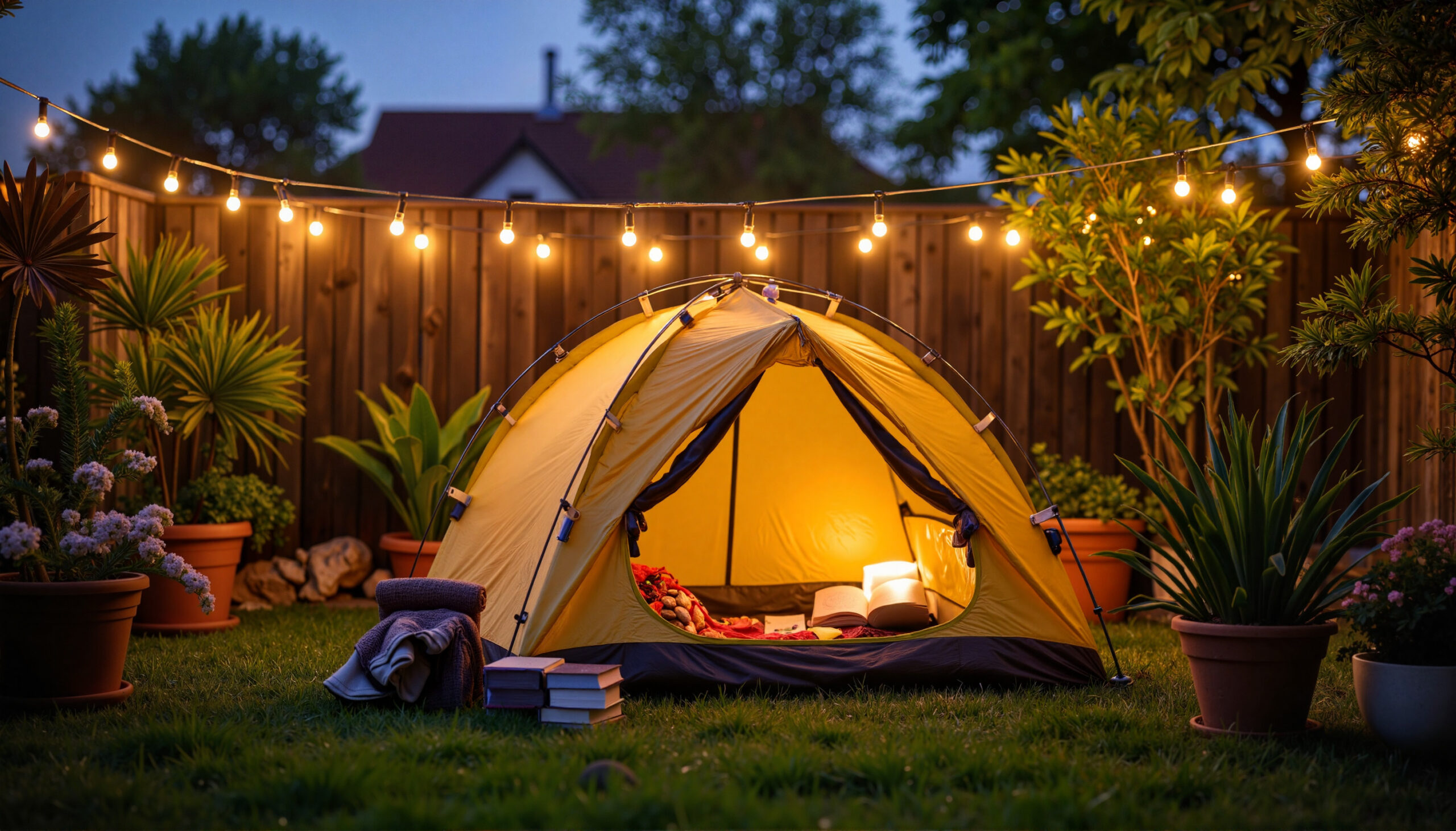 イメージ：昼も夜も楽しめる、庭キャンプのある暮らし